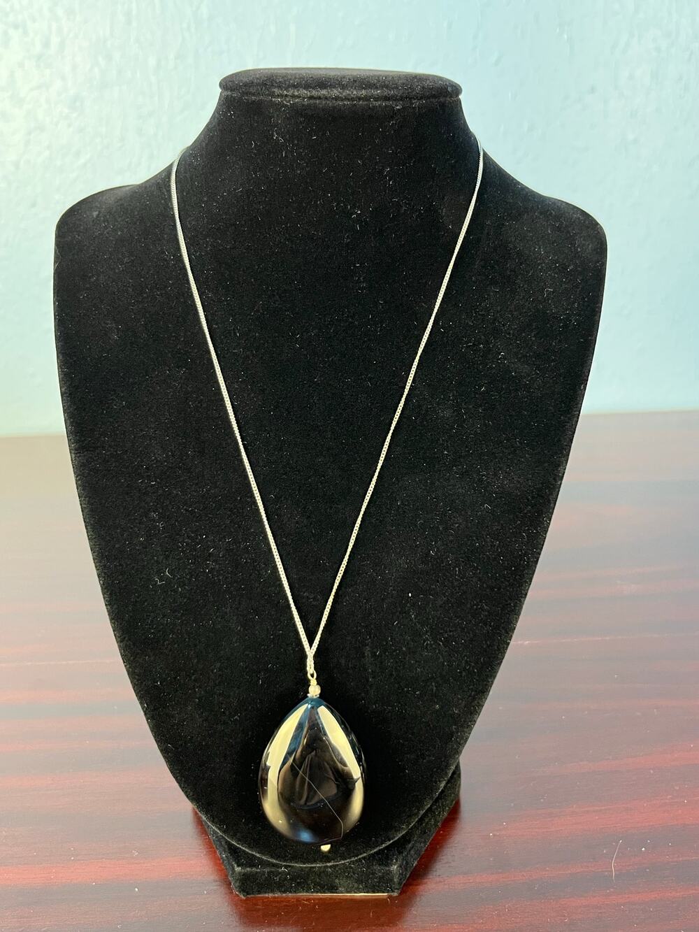 Black Teardrop Pendant Sterling Silver 925 Necklace Minimalist Statement Piece